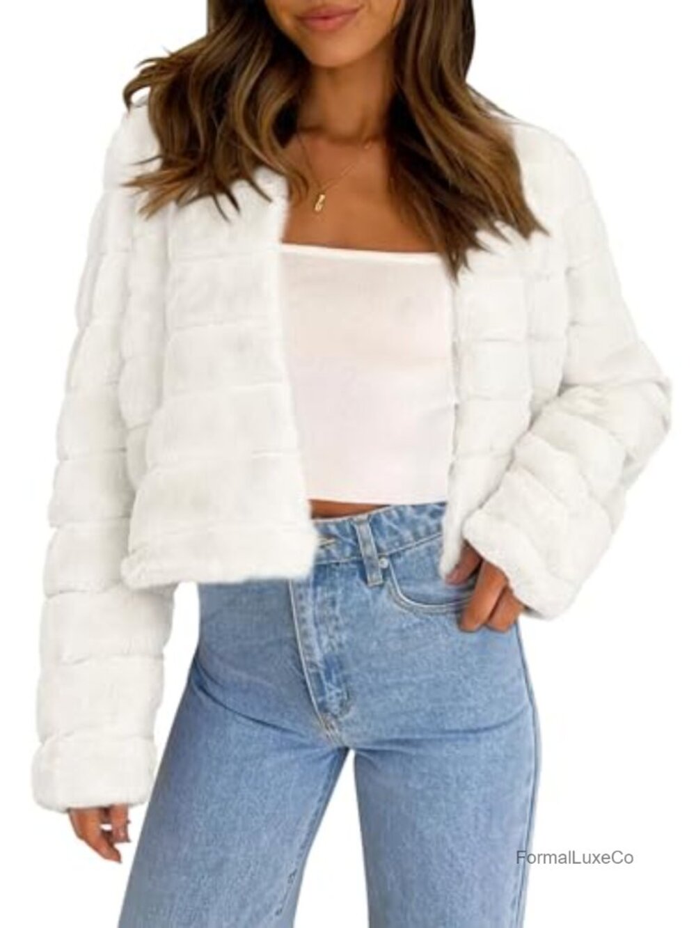 Faux Fur Cropped Jacket Long Sleeve Fluffy Winter Coat